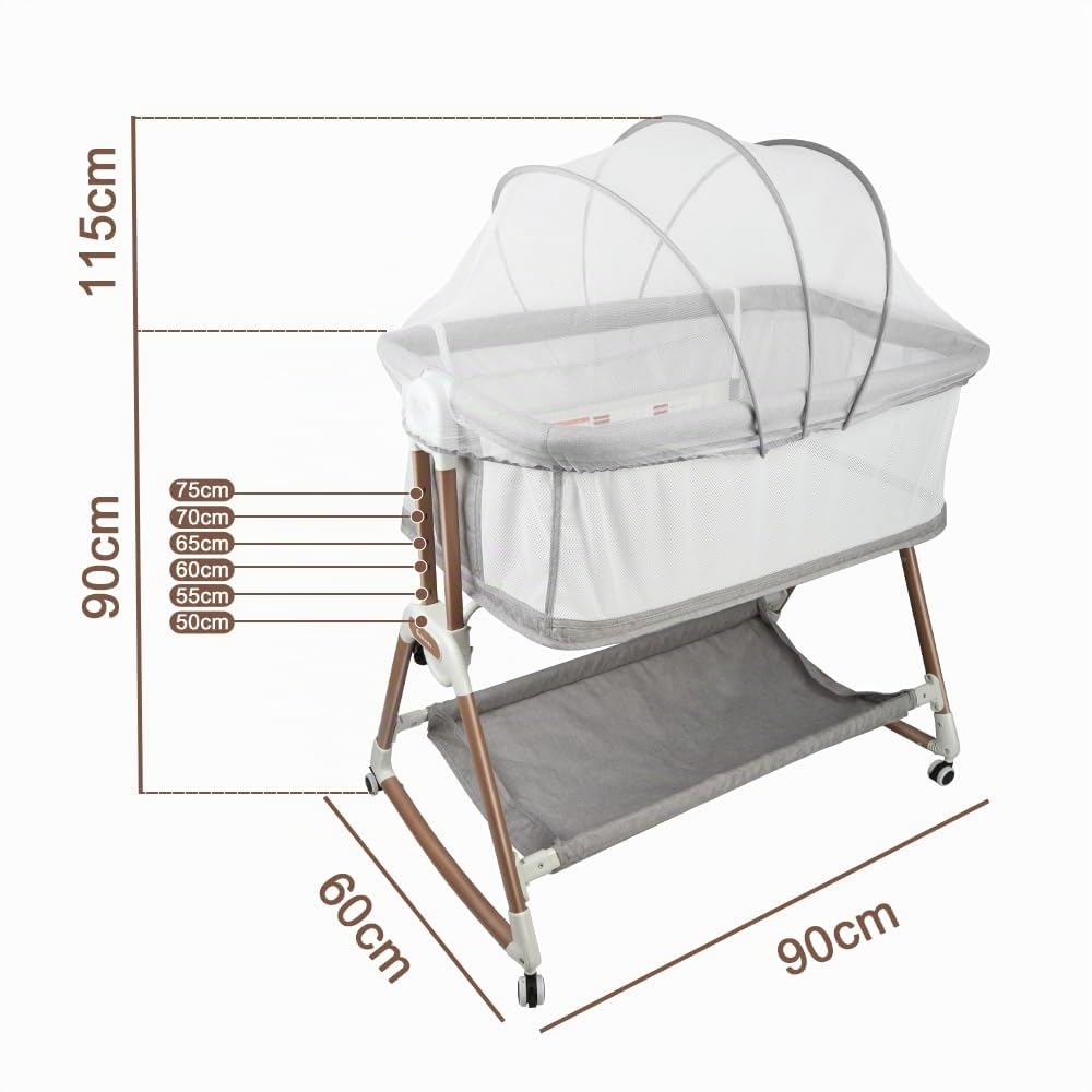 Kedia Babywiege mit Moskitonetz, Babybett & Reisebett mit Rollen, Babybetten mit Höhenverstellung, Babybetten für Ko-Schlafen (90 * 60 * 90-115cm)