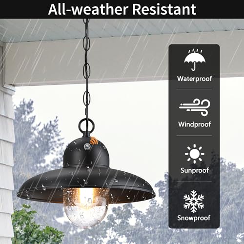 Image of Solar Outdoor Pendant Lights with Adjustable Chain and Bubble Glass | Max 59 inch Adjustable, Die-cast Aluminum, Dusk to Dawn, Waterproof, Rust-resistant, Fits Sloped Ceilings, Hardwired, E26 Base