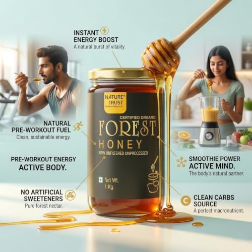 Image of Nature Trust Raw Organic Forest Honey,1kg, Wild, Unprocessed, Unheated, Non Pasteurized, Original Honey 100% Pure and Natural