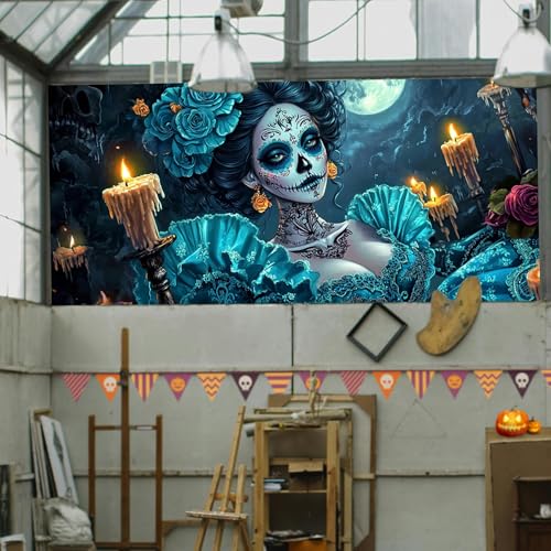 Vinilo decoración ventana azul calavera Día de Muertos miniatura 7
