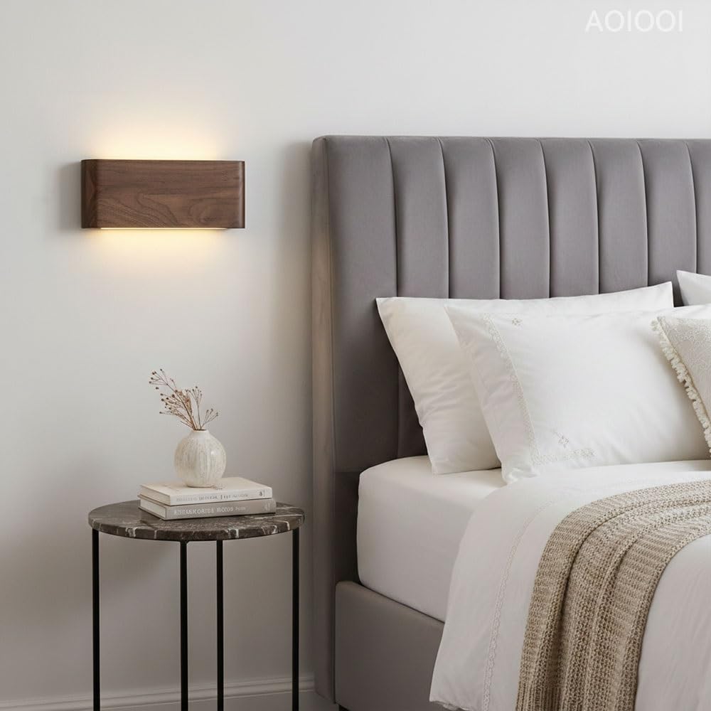 Applique Murale linéaire en Bois de Noyer Noir avec éclairage LED Ascendant/Descendant, Abat-Jour en Acrylique, veilleuse pour Chambre, Salon, Couloir ou escalier (40 cm/15,7 Pouce