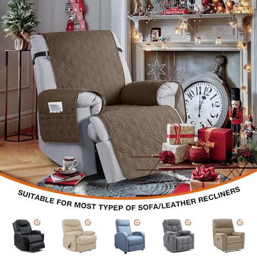 Image of VANSOFY 100% Waterproof Recliner Chair Covers, Recliner Cover Non-Slip Dog Chair Cover Furniture Protector Washable Slipcover with Pocket, Elastic Straps for Pets, Dogs(Brown, 28 inch)