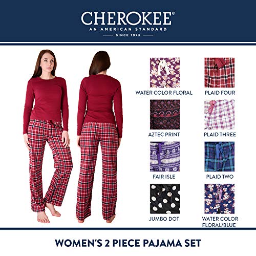 Cherokee Women's 2-Piece Longsleeve and Pajama Sleepwear Set, Multicolor, Water Color Floral, Small