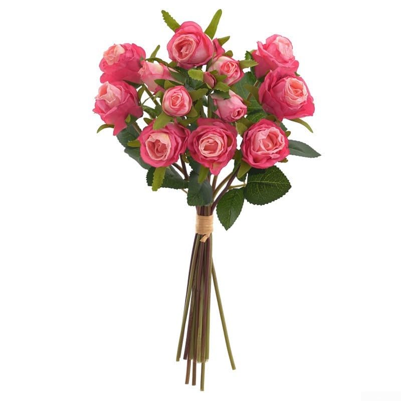 Honseadek Ramo de flores de imitación de 13 cabezas para decoración de bodas y hogar en colores morado, blanco y naranja, arreglo floral artificial para sala de estar y (rojo)