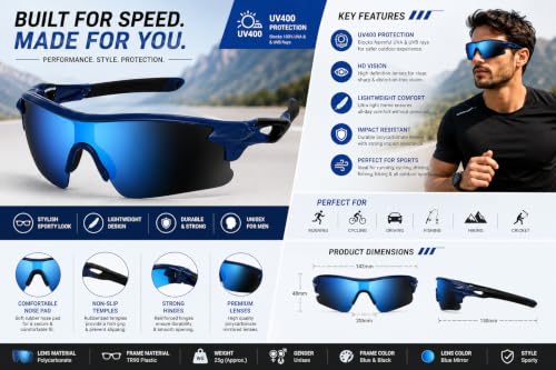 Image of Zynic Mens Stylish Sports Polarized Sunglasses with Case| UV400 Protection Classic Wrap Around Googles |Sports Shades for Driving,Cyclining Outdoor & Travel