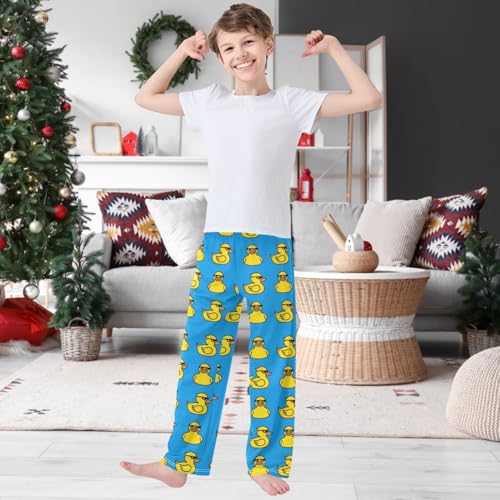 Boy's Pants Yellow Duck Black Sunglasses Blue Jogger Pants Elastic Long Bottoms Trousers with Pockets 6-14 Years2
