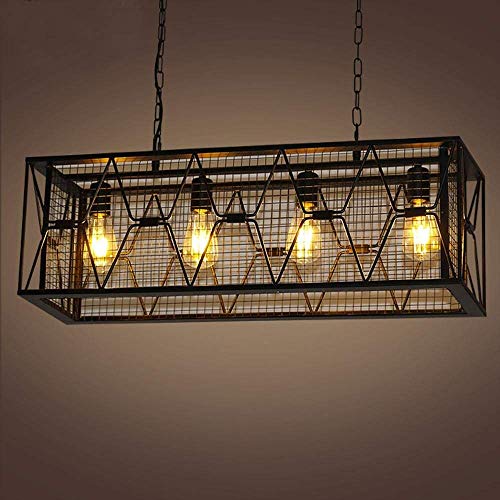 Modeen 4 Luces Retro Hierro Industrial Araña de metal Rectangular Diamante Hueco...