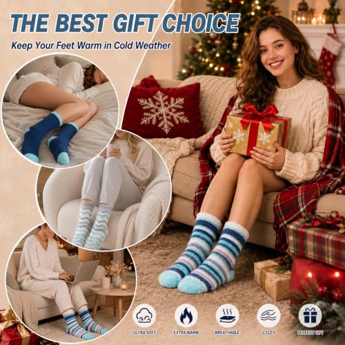 Image of floconssy Fuzzy Socks for Women, Fall Fluffy Slipper Socks, Cozy Home Socks