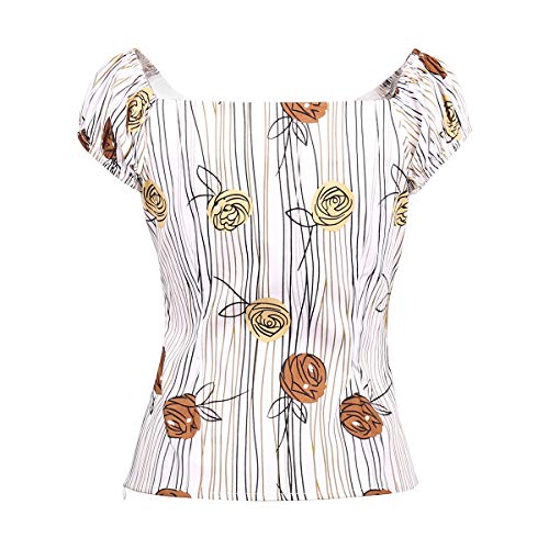Image of YARN & INK Women's Rockabilly Tops 1950s Pinup Shirt Casual Off Shoulder Vintage Blouse