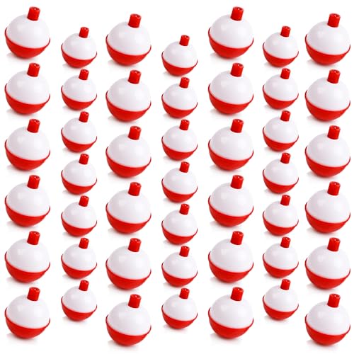 SILANON Fishing Bobbers Hard ABS Fishing Floats Bobbers Push Button Round Buoy Floats Red/White Snap-on Bobbers for Crappie Trout Catfish Bass Fishing Party Decoration 1.25in,15pcs