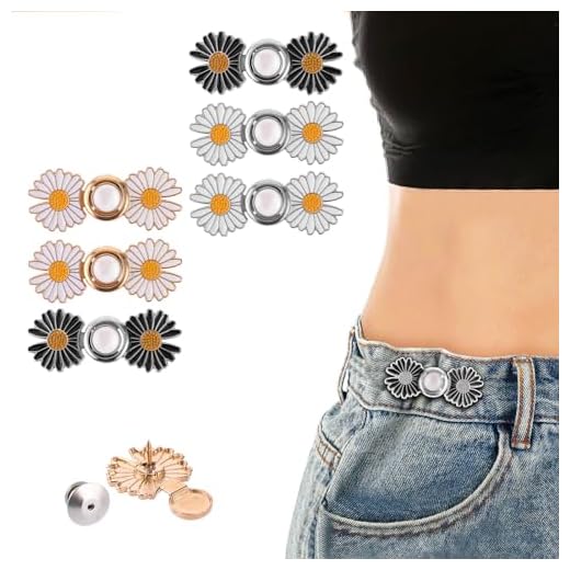 6 Stück Taillenknopf Hosenbund Enger Machen Taillenmieder Verstellbarer Taillenknopf Kein Nähen Jeansknöpfe für Lose Jeans Gänseblümchenblumen Hosen Taillenschnallen Knopf