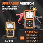 ANCEL AD410 PRO OBD2 Scanner and Battery Tester, 2-in-1 Car Diagnostic Tool, Check Engine Light, EVAP Test, Live Data, 12V Battery Analyzer with Cranking & Charging System Test for Car Motorcycle