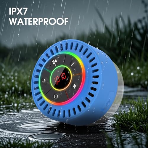 Image of Bluetooth Speaker, Shower Speaker IPX7 Waterproof, Speakers Bluetooth Wireless with Rich Bass, Portable Speaker with LED Light, Suction Cup,8H Playtime, for Bathroom Party Beach, Ideal Gifts, Purple