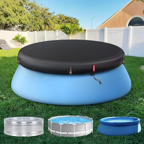 QH.HOME Copertura rotonda gonfiabile per piscine fuori terra, protezione per serbatoio con attacco, un pezzo unico, resistente agli strappi, resistente al vento e alla polvere, adatta per piccole