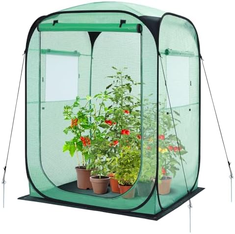 Ohuhu Pop Up Gewächshaus Tomaten Foliengewächshaus Stabil mit PE-Abdeckung und Fernster, Begehbarer Gewächshaus Gewächshaus Klein Winterfest Tomatenhaus für Optimales Pflanzenwachs
