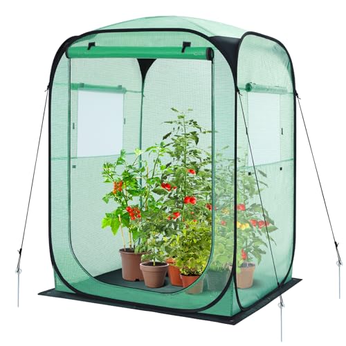Ohuhu Pop Up Greenhouse for Outdoors, Portable Walk-in Mini Green House with Removable PE Mat & Mesh Window Fast Set-up GreenHouses for Indoor Outside Protecting Plant from Cold Frost & Bird
