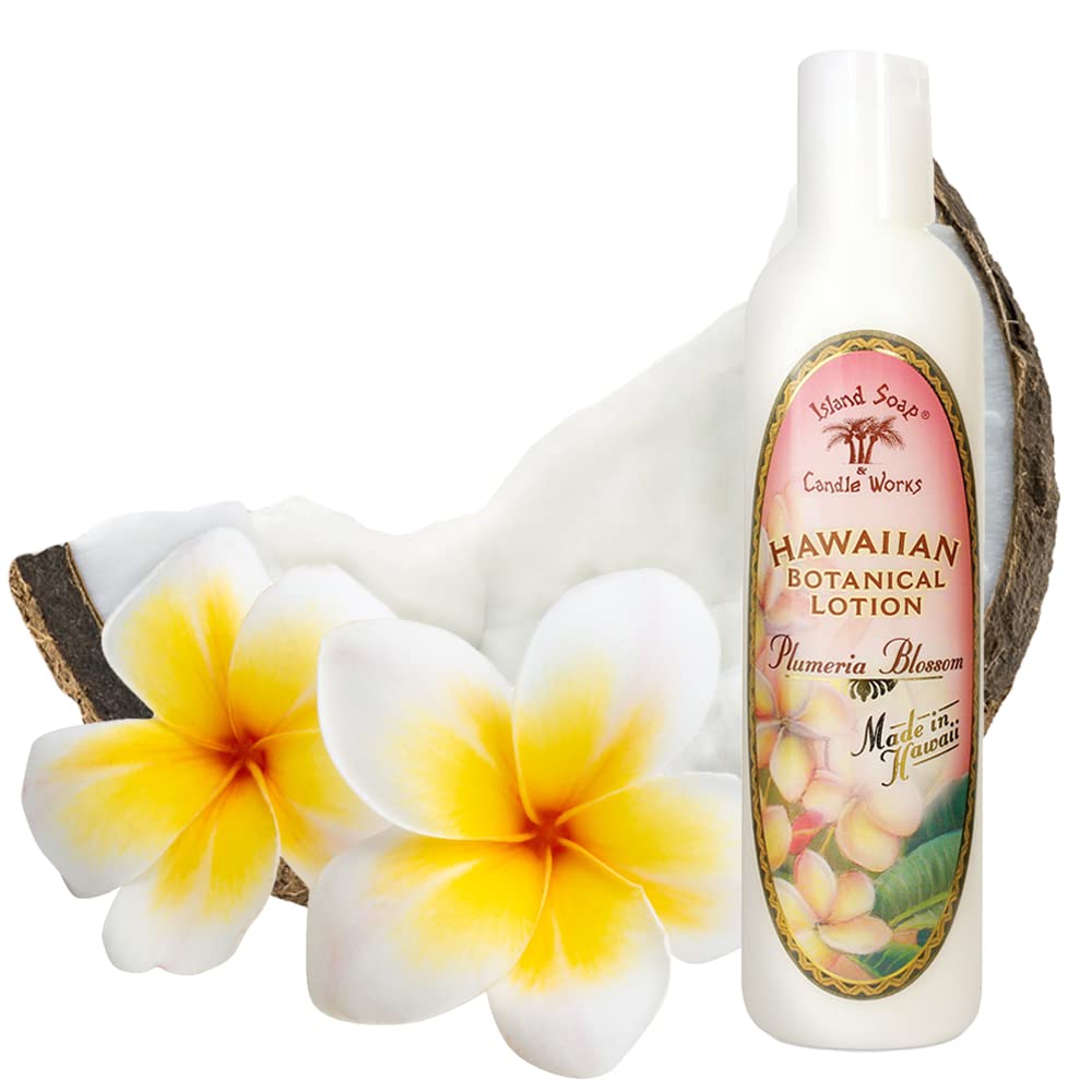 Island Soap and Candle Works All Natural Plumaria Blossom Scented Body Lotion for Men and Women - Paraben Free Body Moisturizer - Hydrating Hawaiian Skincare - 8.5 Ounces