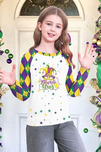 Image of Mardi Gras Shirt for Kids: Toddler Boys Girls Mardi Gras Long Sleeve Happy Carnival Outfits Mask Graphic Tee 4-12 Years
