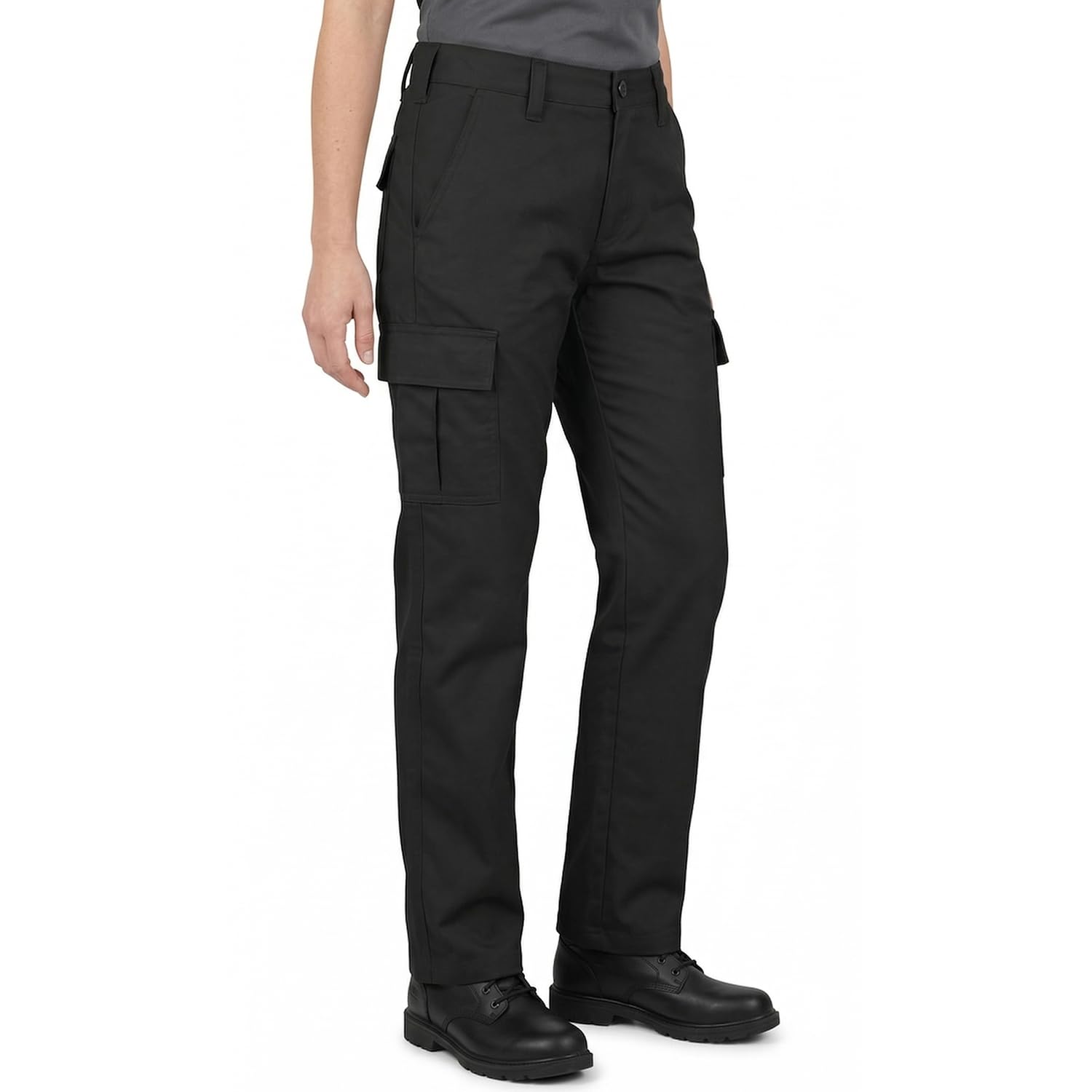 Lee Cooper Ladies Work Cargo Trousers Heavy Duty Workwear Easy Care Multi Pocket Work Safety Classic pants for Women (Black 18 UK / 28" Leg, Short)