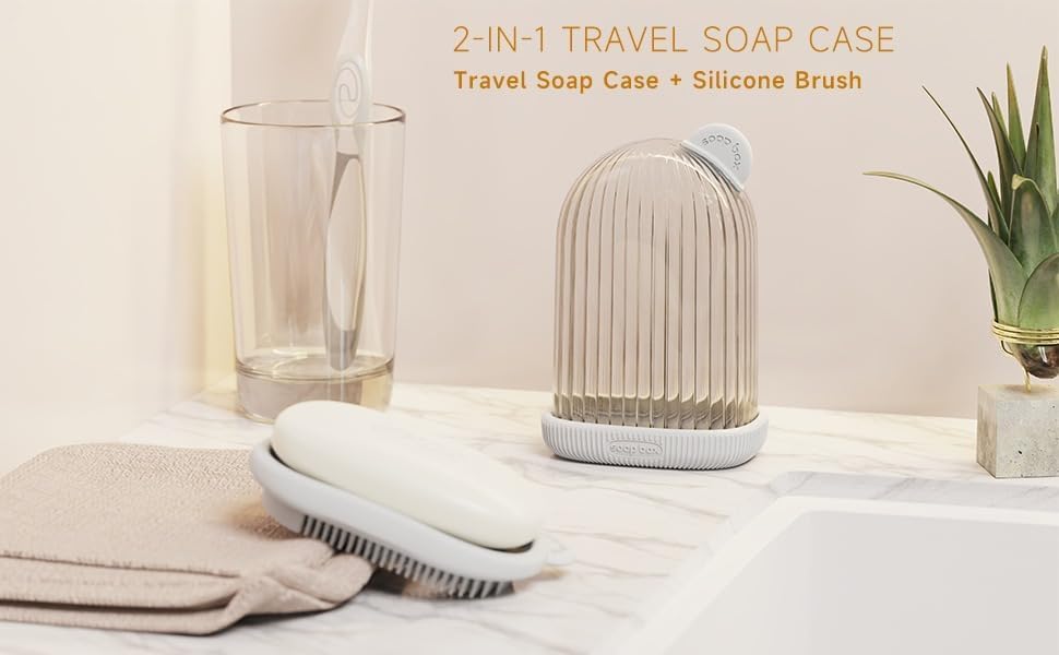 2 in 1 Travel Soap Case with Bath Brush Transparent, Leakproof, Waterproof & Portable Draining Soap Holder for Travelling, Gym, Bathroom & Outdoor Travelling Accessories (Pack of 1) 1