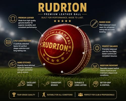 Image of Premium Leather Cricket Ball | Hand Stitched 4 Ply Leather Ball with Raised Seam for Swing & Bounce | Durable Match & Practice Ball for Club, Training & Professional Cricket (1, Red)