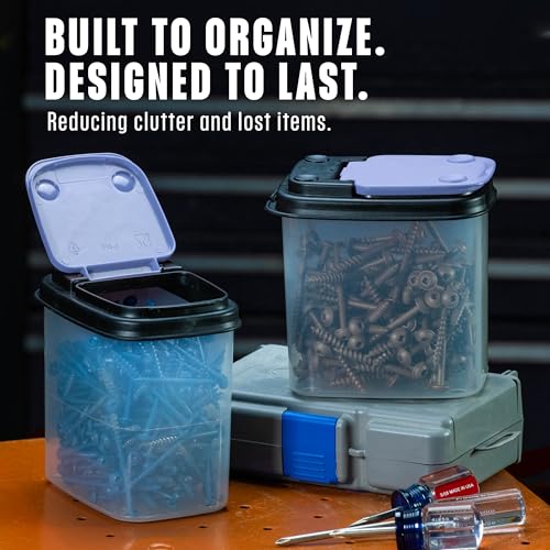 Image of Buddeez Multi-Purpose Hardware Storage Bins Bits and Bolts Small Storage Containers, Hardware Organizers, Clear Containers With Blue Stackable Lids, Bolt and Screw Organizer (1 Quart - 12 Pack)