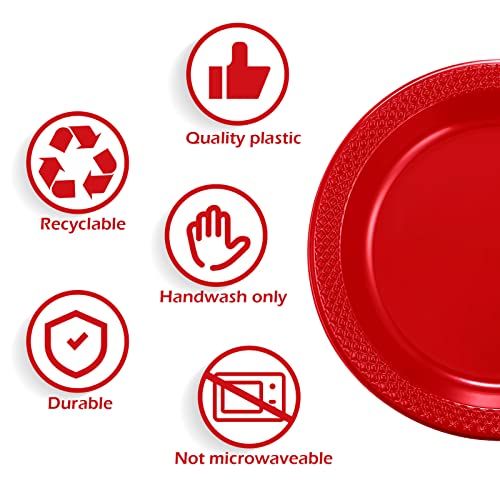Mimorou 200 Pcs Red Disposable Plates Plastic 6 Inch Round For All Occasions Cake Bulk Special Events Christmas Dinner Picnic Birthday Travel Appetizer Party Supplies #TOP2