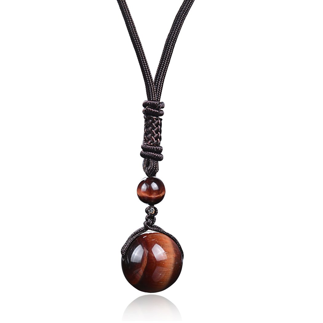 Unisex Natural Stone Round Beads Pendant Adjustable Healing Necklace