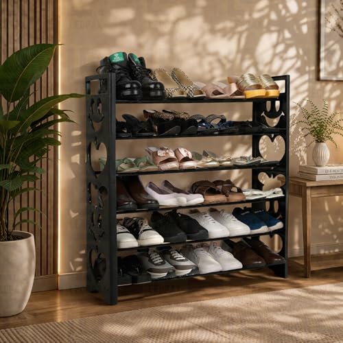 Image of LEOPAX Premium Multipurpose Shoe Rack, 6-Layer Shoe Storage Organizer, Compact Space-Saving Strong & Durable Rack for Entryway, Living Room, Bedroom & Closet - Black