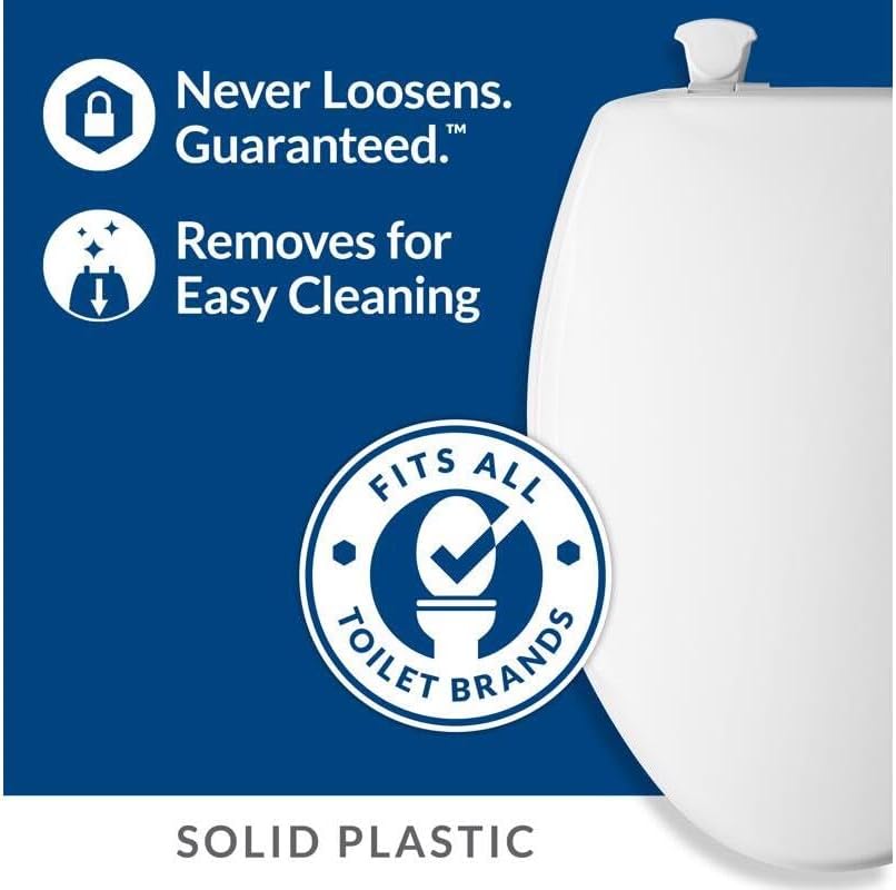 Mayfair by Bemis Round Plastic Toilet Seat White Never Loosens Removes for Cleaning