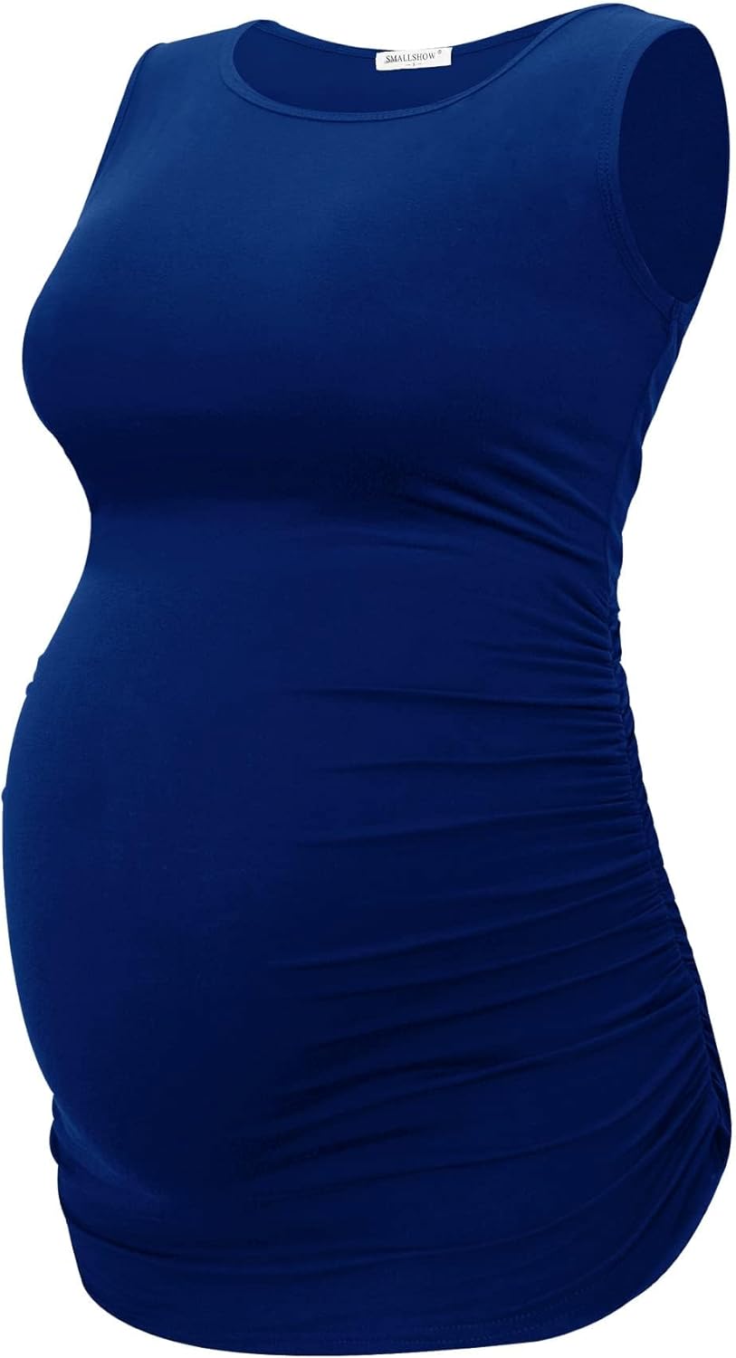 Smallshow Women's Maternity Tank Tops Sleeveless Ruched Pregnancy Clothes 3-Pack - Image 5