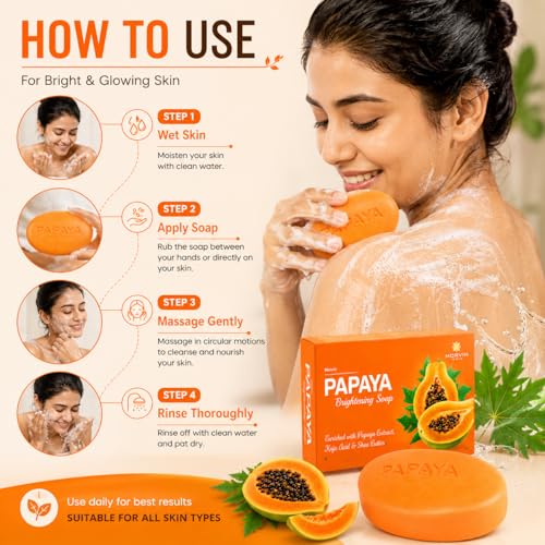 Image of Bath Soap Bar - Enriched with Papaya Extract, Kojic Acid & Shea Butter for Dark Spot & Acne Removal - (75gm, Pack of 5).