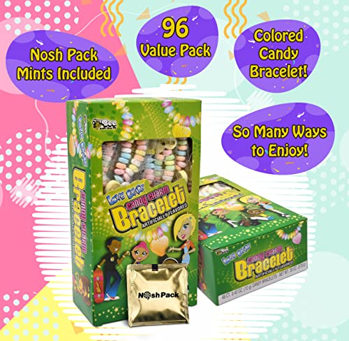 Candy Bracelets Individually Wrapped Bulk - 96 Count Pastel Rainbow Candy Bracelet - 90S Candy Vintage Candy - Mermaid Candy Party Favors - Candy Buffet - With Nosh Pack Mints #TOP6