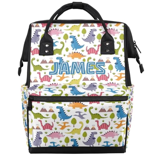 Image of Custom-Diaper-Backpack for Baby Boys Dinosaur Nappy Backpack with Baby Name 11x7x15.7 inches Mommy Bag