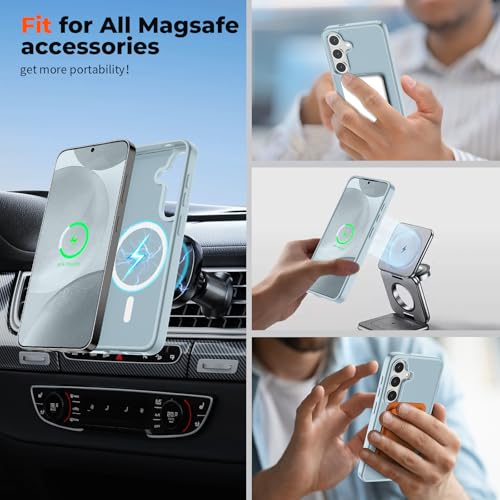 Image of SUPFINE Magnetic for Samsung Galaxy S24 Plus Case / S25 Plus Case with Screen Protector, (Built-in Magnets) (Military Grade Drop Protection) Slim Translucent Shockproof Phone Case,Sliver Blue