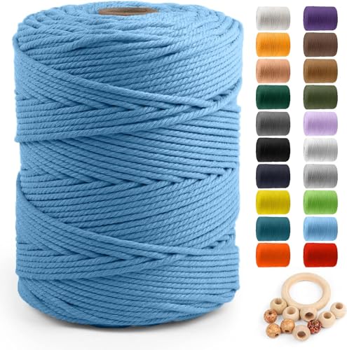 Image of ZUEXT Macrame Cord, Light Blue, 5mm x 328yds Cotton String Macrame Yarn