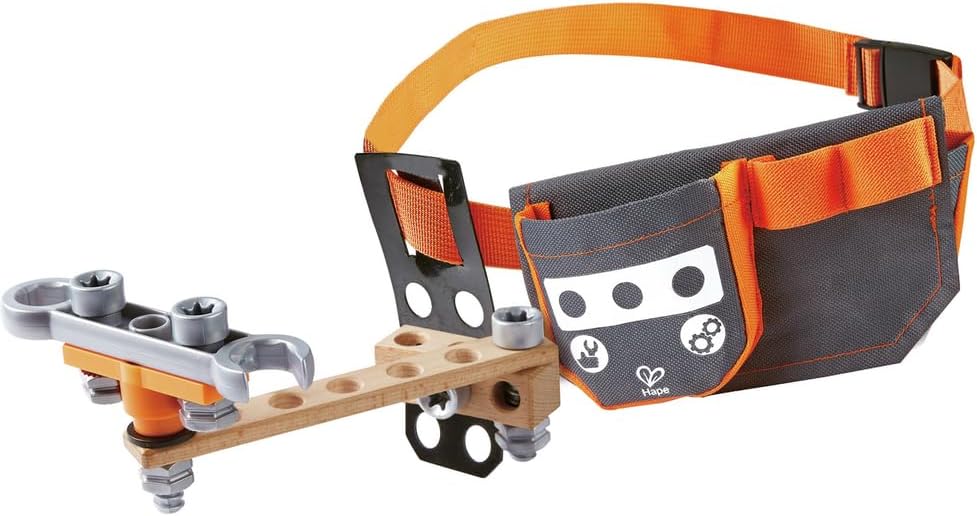 Hape Junior Inventor Scientific Tool Belt | 19 Piece Utility Component STEAM Tool Storage Belt for Children +4 Years