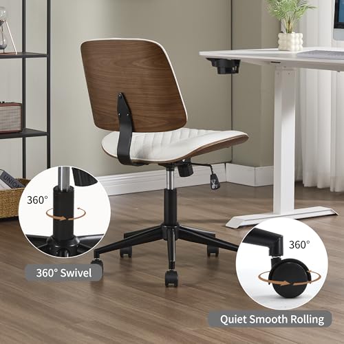 Image of Armless Rolling Office Desk Chair, Adjustable Height Computer Chair, White