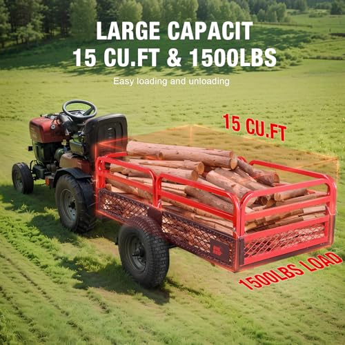 BIG RED Heavy Duty ATV Trailer Steel Dump Cart: Yard Garden Trailer for Lawn Mower, Tractor, Garden Waste - 1,500lbs, 15 cu.ft Capacity - Image 3