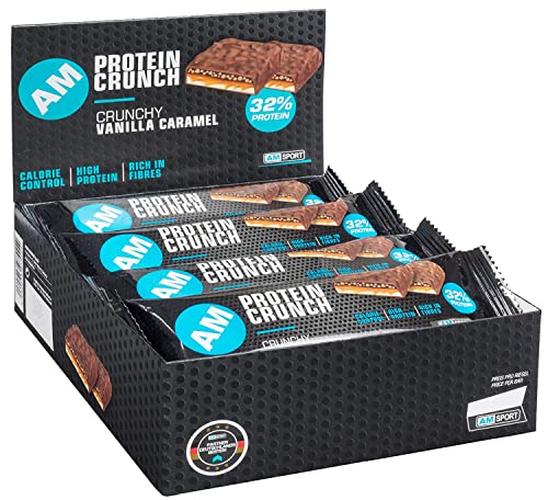 AMSPORT® Protein Crunch Bar 32% I Proteinriegel für Muskelaufbau & Muskelerhalt I Eiweißriegel mit hohem Proteinanteil I Protein Snack Protein Bar I Milk Chocolate Vanilla-Caramel 12 x 50g Cover