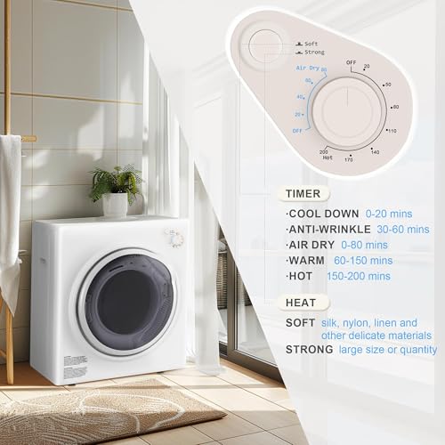 Image of Elevon 1500W Portable Clothes Dryer, 3.5 cu.ft Electric Drying Machine for Laundry with Steel Tub for Apartment, Dorms, Compact Dryer for Small Space, Black /White