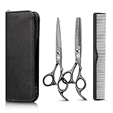 Hair Cutting Scissors Set with Hair Comb, Leather Scissors Case and Hair Cutting Cape, Sharp Regular Hair Cutting Shear, Hair Thinning Scissor Barber for Personal and Professional Use by TC JOY