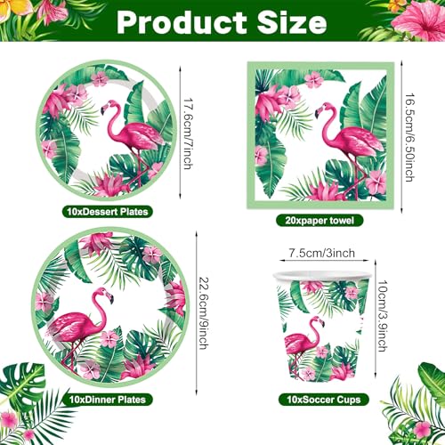 Sunshine smile Partygeschirr Flamingo,50 Stück Partygeschirr Hawaii,Geburtstagsdeko Flamingo,Deko Geburtstag Hawaii,Pappbecher Servietten Strohhalme Pappteller