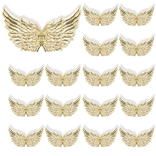 UHOMENY 16pcs Glitter Angel Wings for Crafts, Ornaments, Patches, Christmas Tree Decor, Hanging, Vintage Chic Pendant for Party Decor, DIY Craft (Gold)