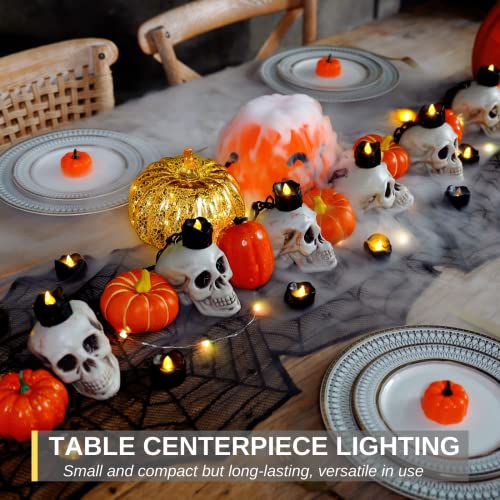 Image of Homemory 24-Pack Halloween Black Dripping Flameless Tea Lights, Battery Operated Flickering LED Candles, Safe for Pumpkins, Party & Holiday Decor, 1.58 inch D x 1.2 inch H, Warm White Glow