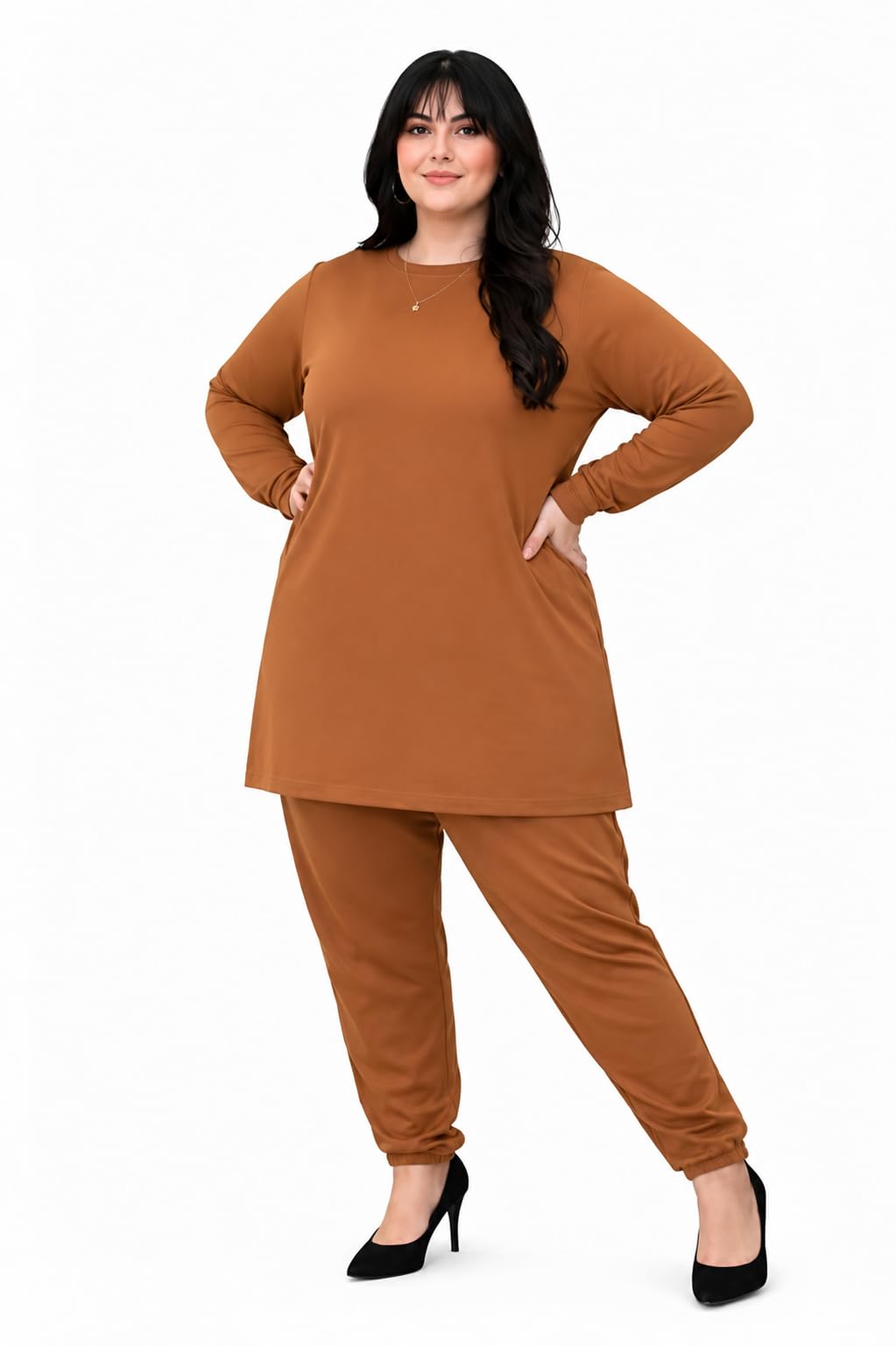 Women's Round Color Two-Piece Set | Long Sleeve Top & Wide Leg Pants Co-ord Set |And Big Size Casual Wear Co ord Set-picture-15