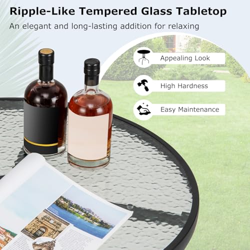 Image of Giantex 27.5 inch Outdoor Bistro Table, Patio Round Dining Table w /Tempered Glass Tabletop & 1.57 inch Umbrella Hole, Heavy-Duty Metal Frame for Garden Yard Poolside Porch (27.5 inchx27.5 inchx28 inch)