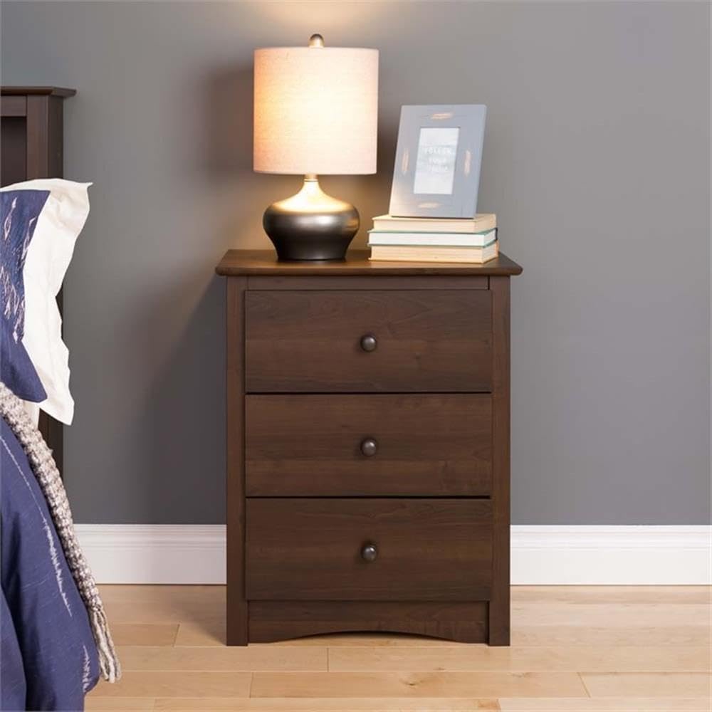 Atlin Designs 3-Drawer Laminated Wood Nightstand, 29" H x 23" W x 16" D, Rich Espresso Finish, Durable Pine Wood Drawer Sides, Metal Knobs, Modern Bedroom Furniture for Storage and Organization