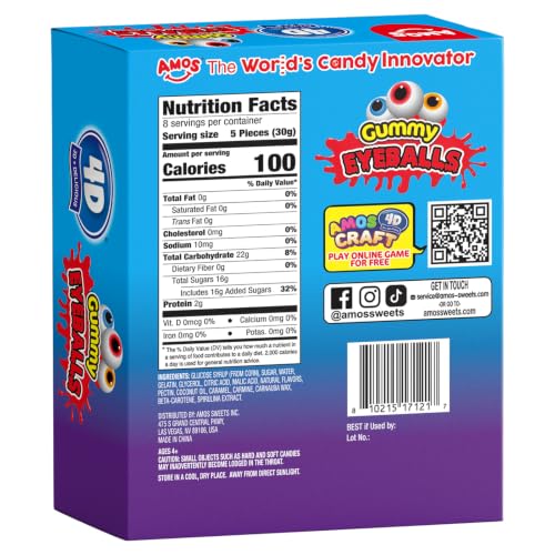 AMOS 4D Gummy Eyeballs, Approx 40 Pieces Halloween Candy, Colorful eyeball-shaped gummies with a chewy bite, perfect for Halloween parties, trick-or-treat bags, and candy bowls. - image 8