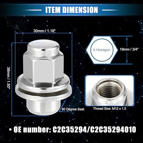 Image of 20 Pcs Wheel Lug Nuts Compatible for Jaguar XF XJ XE, Durable M12 x 1.5 Carbon Steel Silver Tone Tire Lugnuts